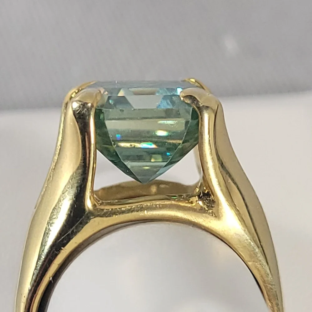 Sterling Silver Moissanite Ring Gold Vermeil 12mm Statement 925 Blue Green Aqua